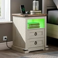 thumbnail image 2 of Dextrus Farmhouse LED Nightstand w/Charging Station, LED End Table Side Table w/2 Drawer for Bedroom, Antique White, 2 of 11
