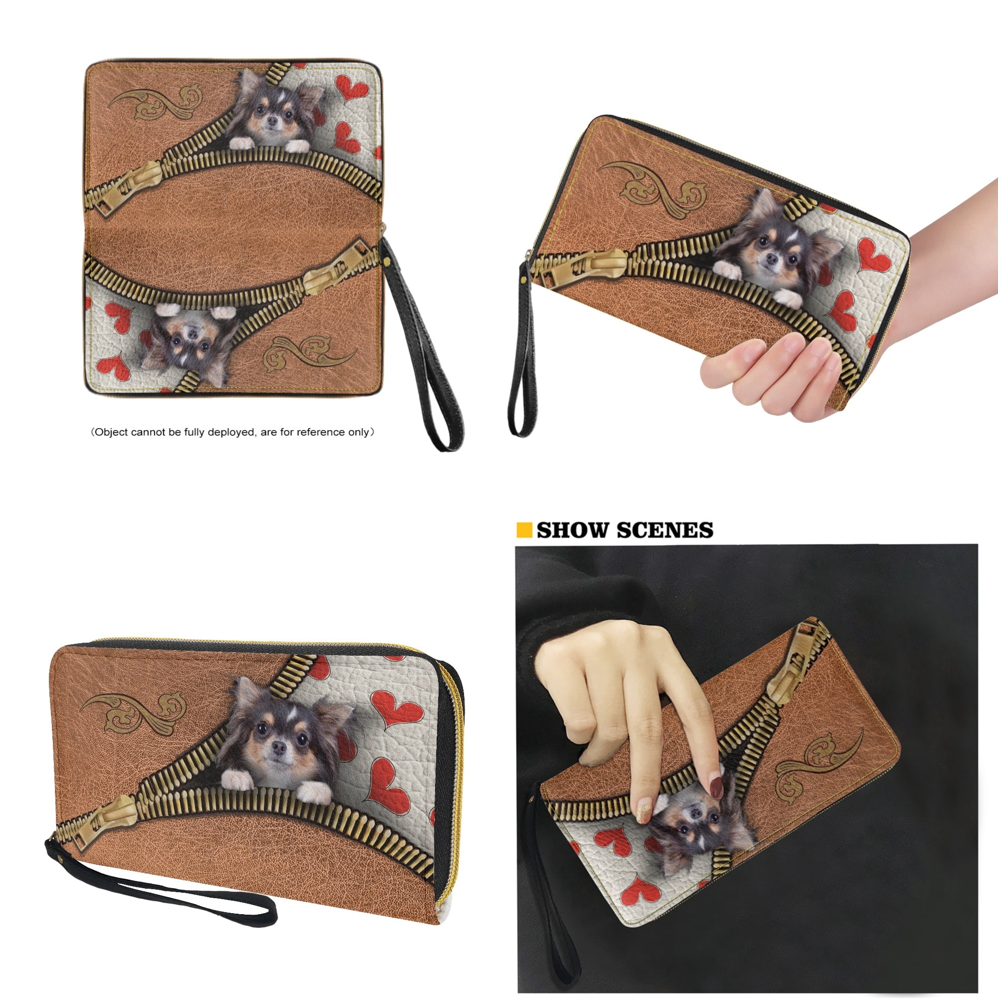 ZUXONGSY Chihuahua Dog Heart Print Handbag and Wallet Set 2 Pcs Top Handle Shoulder Bag Clutch Purse for Women Ladies Leahter Shoulder Handbag Set with Wallet