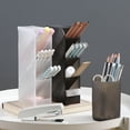 thumbnail image 1 of Portalápices oblicuo creativo, transparente, con múltiples rejillas, para guardar brochas de maquillaje, caja de papelería, caja de almacenamiento multifuncional para escritorio, 1 of 4