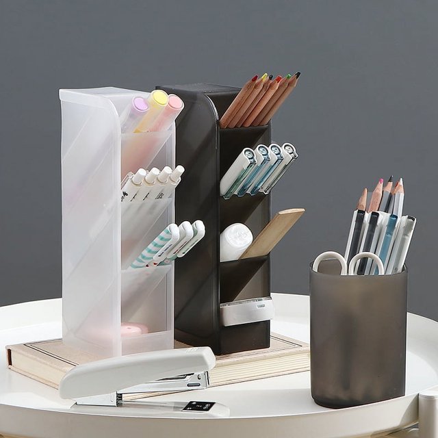 Portalápices oblicuo creativo, transparente, con múltiples rejillas, para guardar brochas de maquillaje, caja de papelería, caja de almacenamiento multifuncional para escritorio