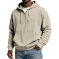thumbnail image 5 of Men Half Zip Pullover Hoodie Long Sleeve Cotton Blend Sweatshirt Kangaroo Pocket Drawstring Hood Casual Loose Fit Top Khaki 3XL, 5 of 5