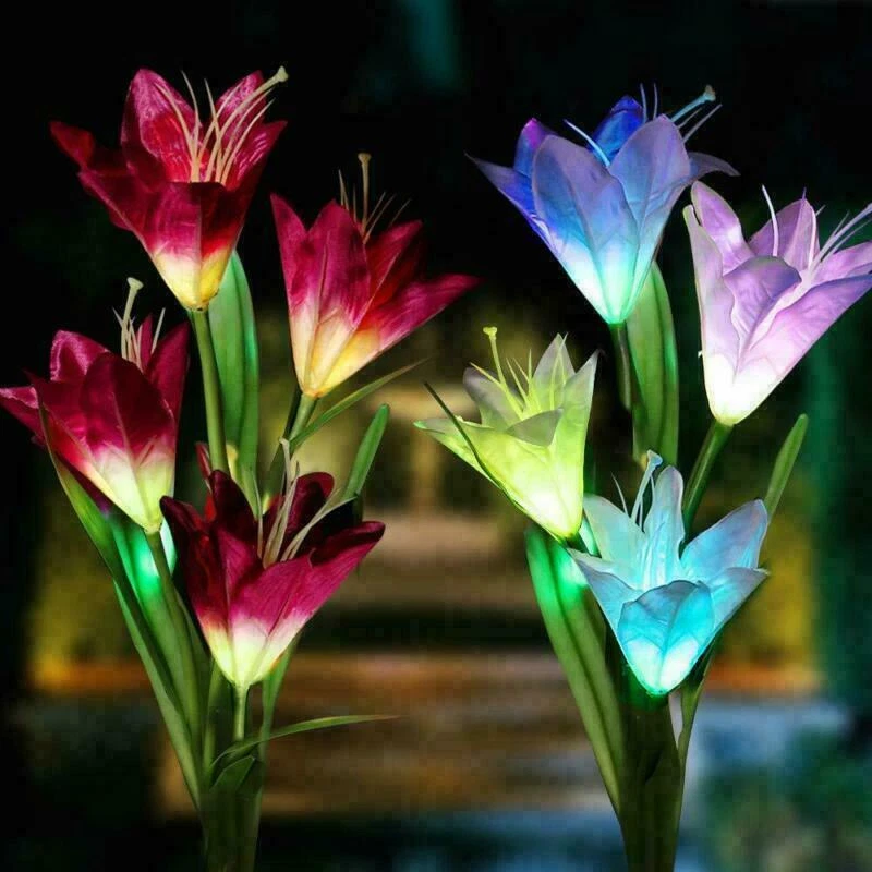 PURELY- 2 Pack Solar Power Lily Flower Led Lights Garden Stake Lamp Yard Outdoor Decor