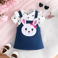 thumbnail image 4 of GYRATEDREAM Infant Toddler Baby Summer Outfits Love Print Round Neck Short Sleeve T-shirt + Denim Suspender Skirt Overall Dress 2Pcs Clothes Set for 3-24 Months, 4 of 8