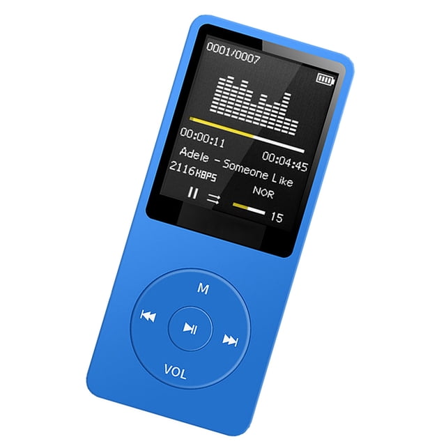 Reproductor de MP3 Injueey con Registro Cancelación de ruido pantalla de visualización Medios portátiles azul