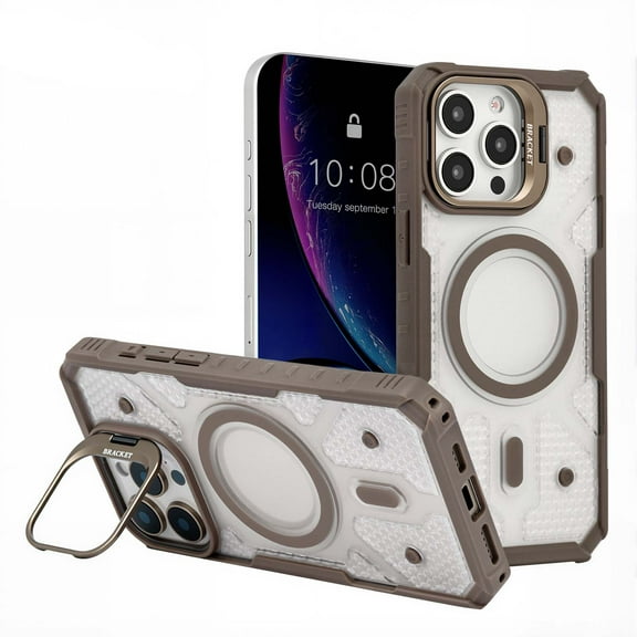 Designed for iPhone 16 Pro Case, Mag-Safe Compatible, Clear Slim Case with Built-in Camera Lens Stand, Anti-Yellowing, Durable Protection with Shockproof Corners for iPhone 16 Pro, Desertgold
