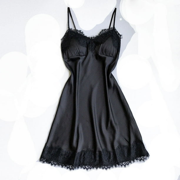 Ropa interior sexy Pijamas divertidos para el hogar Tentación sexy para mujer Camisón con tirantes de encaje y escote en V