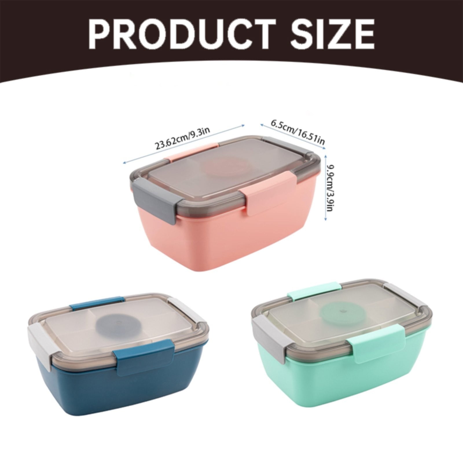 pdqouc Salad Lunch Container with Salad Bowl - Large Adult Bento Lunch Box, 5-Compartment Bento-Style Tray for Toppings, 3-oz Sauce Cups for Dressings, Stackable Clearance