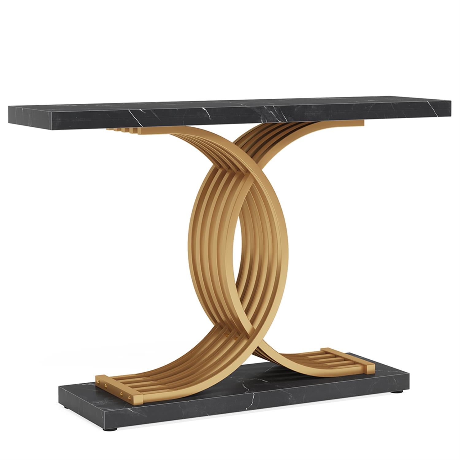 Demi Bonn 39" Console Table, Narrow Faux Marble Entryway Hallway Sofa Table for Hallway, Entrance, Living Room, Bedroom, Black