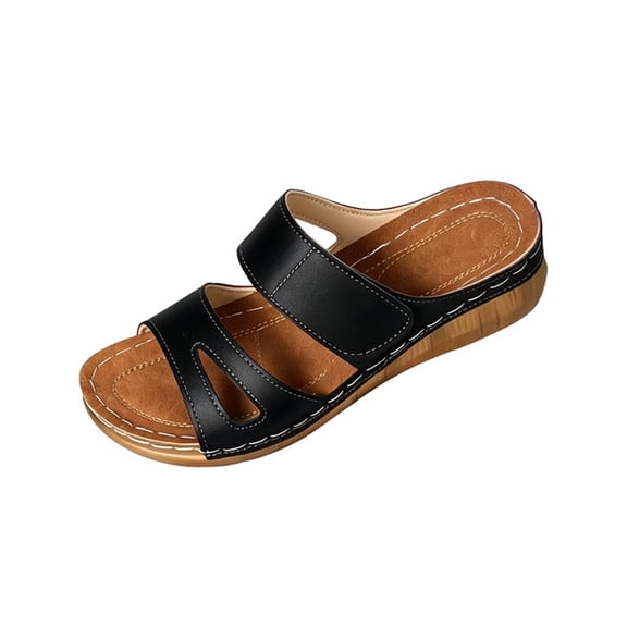 KIJBLAE Women's Peep Toe Open Toe Wedge Platform Sandals, Wide Width Thick Sole Comfort Casual Elevated Slides for Summer Black 36
