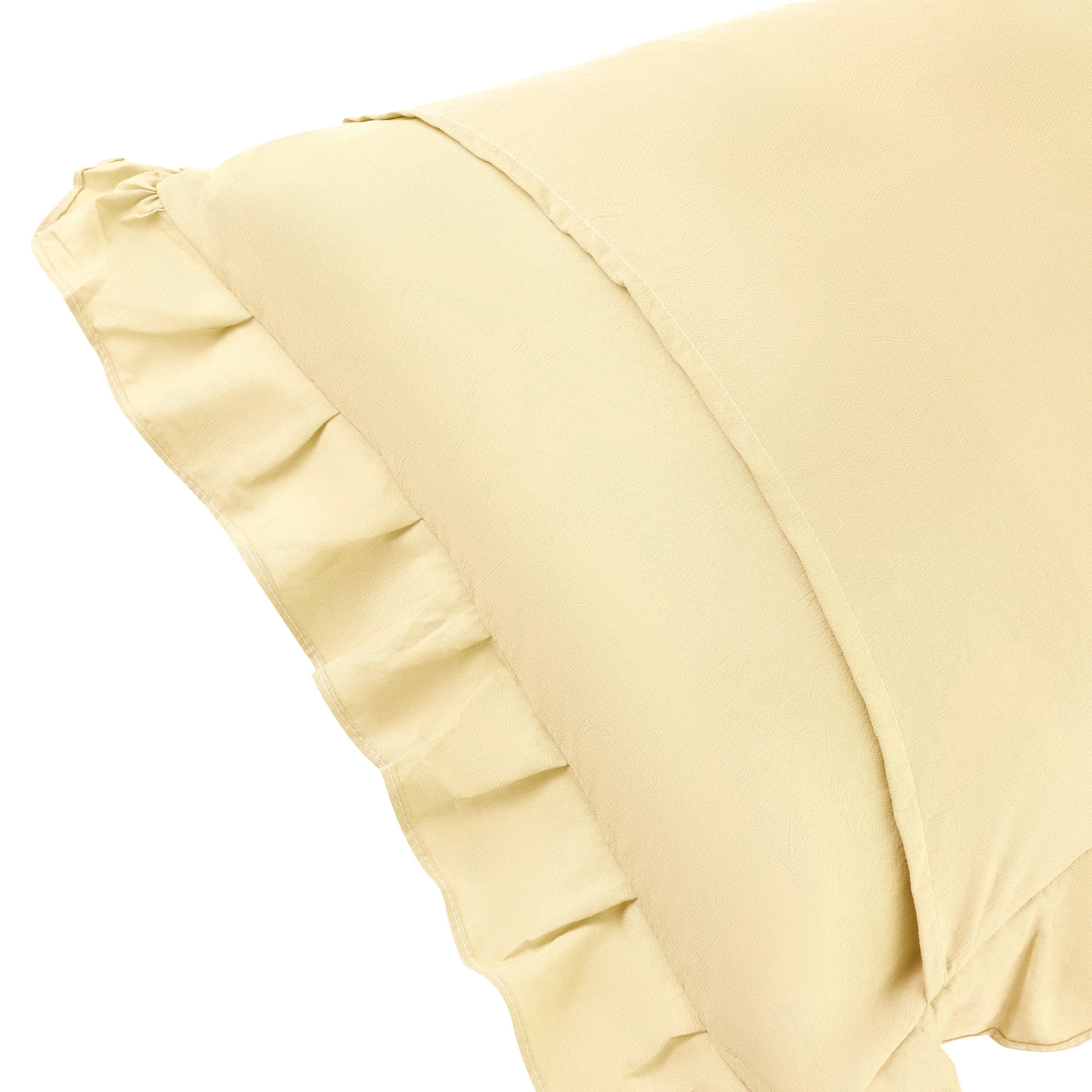 Unique Bargains 2Pcs Single Layer Wide Ruffles Envelope Closure Pillow Shams Yellow Queen