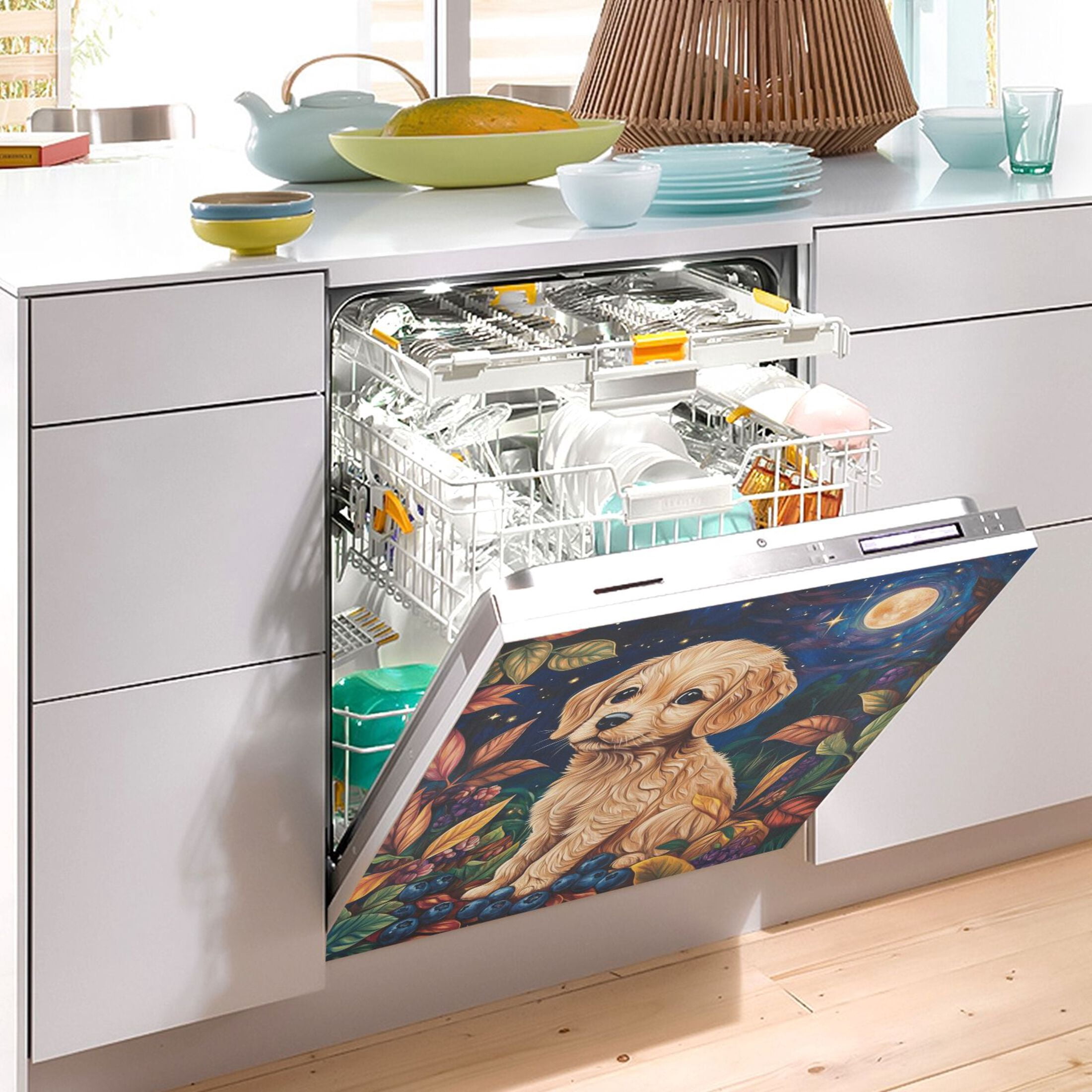 Dishwasher Magnetic Sticker 23x26 Inch Refrigerator Magnetic Sticker Washing Machine Magnetic Sticker Kitchen Panel Magnetic Sticker Home Decor Yellow Cute Dog