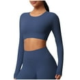 thumbnail image 1 of Timegard Hauts de Yoga pour Femmes Skinny Extensible Col Rond Manches Longues Cropped Tops de Gym Couleur Unie, 1 of 6