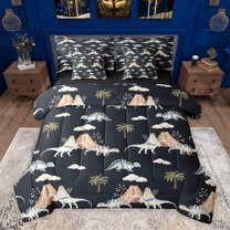 Feelyou Jungle Dinosaur Animal Bedding Comforter Set 7pcs, Rustic Coconut Tree Queen Bedding Sets, Teens kids Boys Girls Reversible Queen Sheet Sets, Super Cozy Room Decor