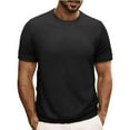 thumbnail image 2 of Jinhomg Vintage Mens T Shirts Dressy Casual Solid Color Waffle Tees Lightweight Comfy Short Sleeve Crew Neck Pullover 2025 Spring Summer Tops Sales Today Black L, 2 of 7