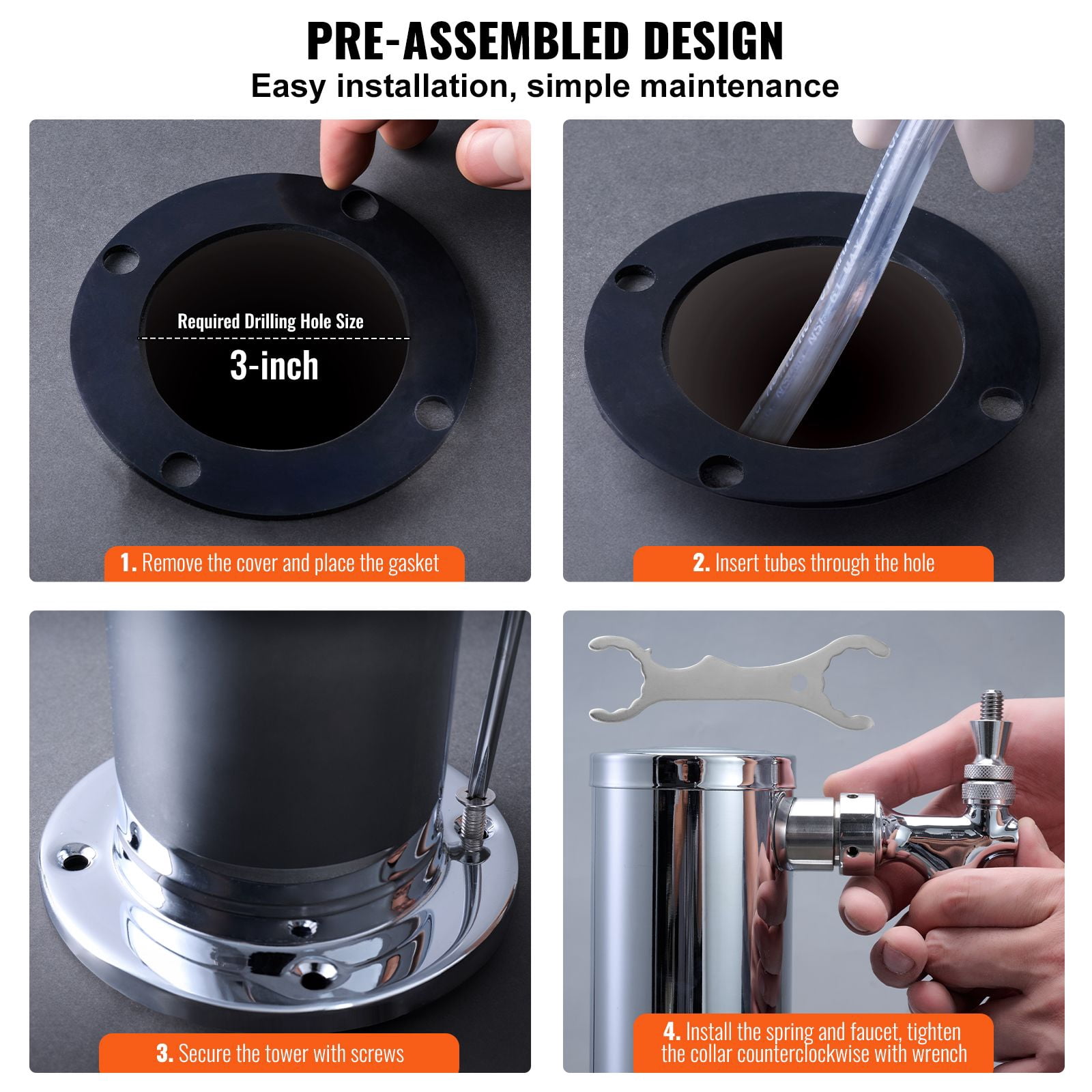 Dual Tap Kegerator Tower Kit with Self-Closing Springs 8mm Insulation for Beer Dispensing