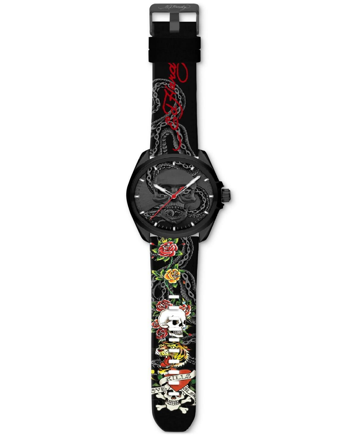 ED HARDY ガラス時計 New Mens Ed Hardy Men's Matte Yellow Silicone Strap Watch 46mm