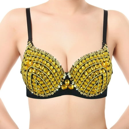 

Cathalem Front Closure Wireless Bras for Women Women s Belly Dance Bra Studded Diamond Bra Night Club Bra Belly 36 C Womens Bra Underwear Gold Large