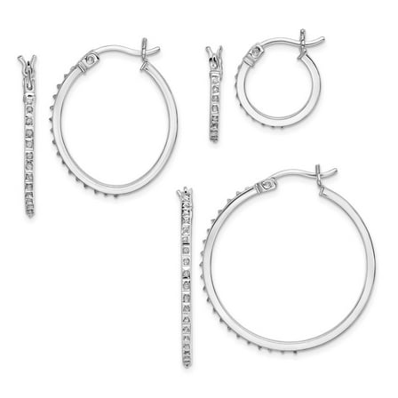 Auriga Fine Jewelry 925 Sterling Silver Platinum-plated Set of 3 Oval and Round Diamond Hoop Earrings for Women