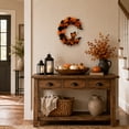 thumbnail image 6 of 15.7" Artificial Halloween Skeleton Cat Moon Wreath, Orange Black Floral Crescent Decor for Front Door, Porch & Wall, Plastic & Fabric, 6 of 10