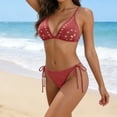thumbnail image 4 of Maqroz Crochet Tie Side Bikini Set for Women Knitted Texture Two Piece Swimsuit Padded Bra Bathing Suit Boho Beachwear Summer Pool Party Vacation Essential Swimming Costume Swimwear, 4 of 9