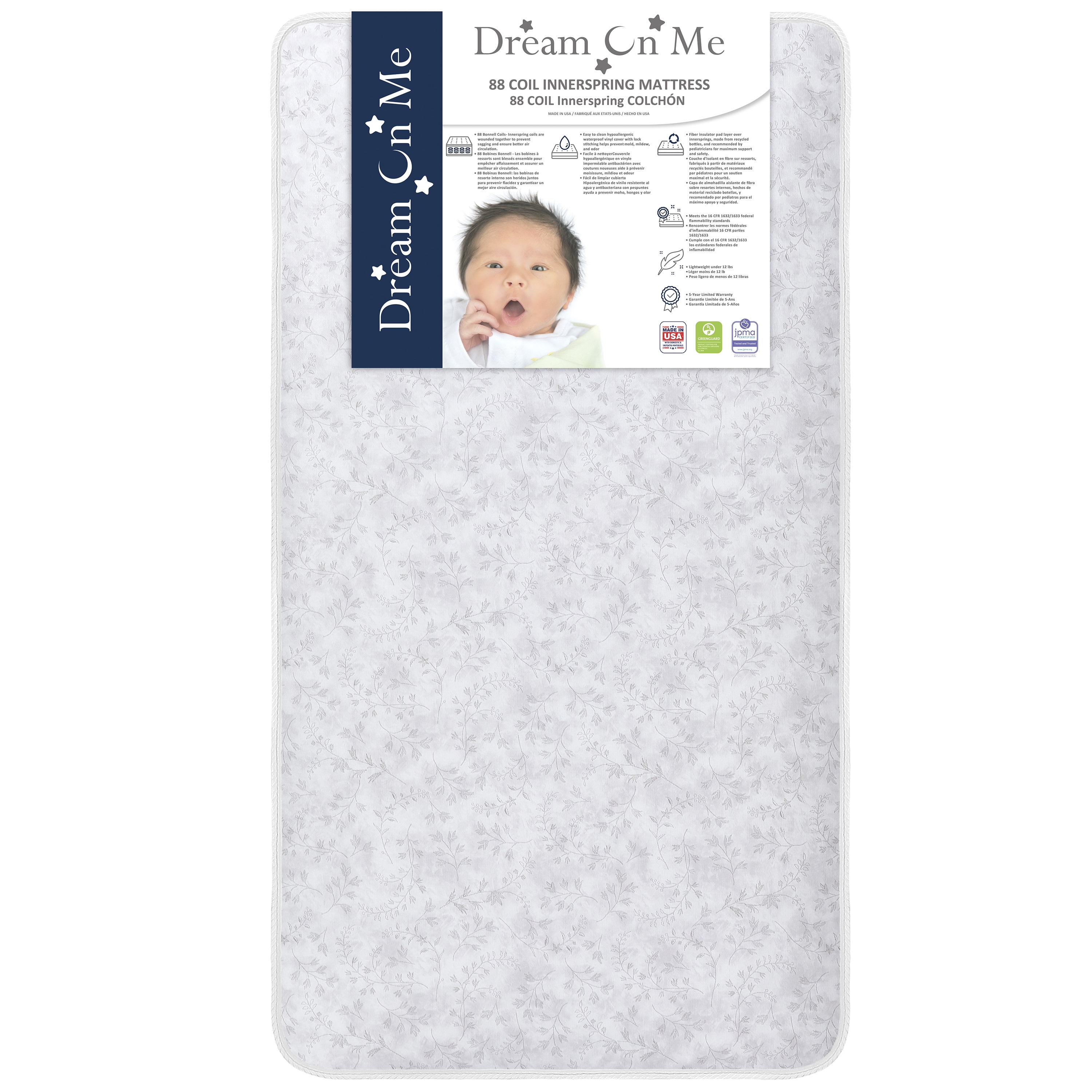 Dream On Me Twinkle 5 Inch Crib & Toddler Mattress with 88 Coil Inner Spring Support