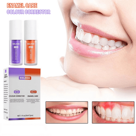 V34 30ml Orange and Purple Tooth Whitening Repair Toothpaste, Professional Grade Oral Cleaning Teeth Care Enamel Repair Toothpaste for Fresh Breath Removing Stains