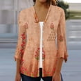 thumbnail image 2 of Penkiiy Women's Floral Print Puff Sleeve Cardigan Loose Cover Up Blouse Tops 3/4 Sleeve Ruffle Open Front Button Cardigan Orange for S, 2 of 5