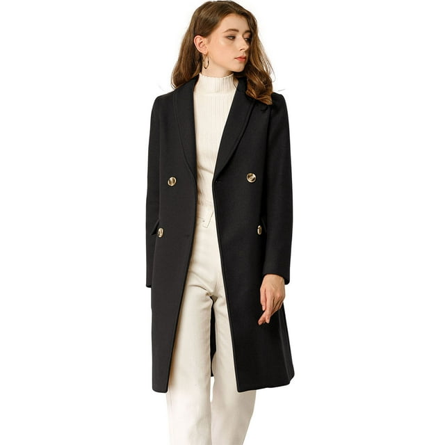 INSPIRE CHIC Manteau Trench Long à Double Boutonnage à Chevrons pour Femmes Noir TP