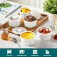 thumbnail image 3 of 10 oz Ramekins with Lid, Porcelain Creme Brulee Souffle Dishes, White Pudding Custard Cups Ramiken for Baking, Dishwasher and Oven Safe, Set of 6, 3 of 7