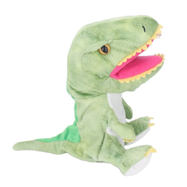 Juguete de mano de dinosaurio de peluche de 11,8 pulgadas con boca móvil, juguete de mano de dinosaurio suave para niños y adultos, color verde