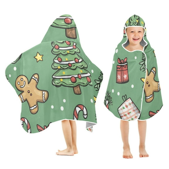 Yayeee Kids Hooded Towels Toddler Soft Absorbent Beach Bathing Wrap 50" x 23.5", Christmas Cookies
