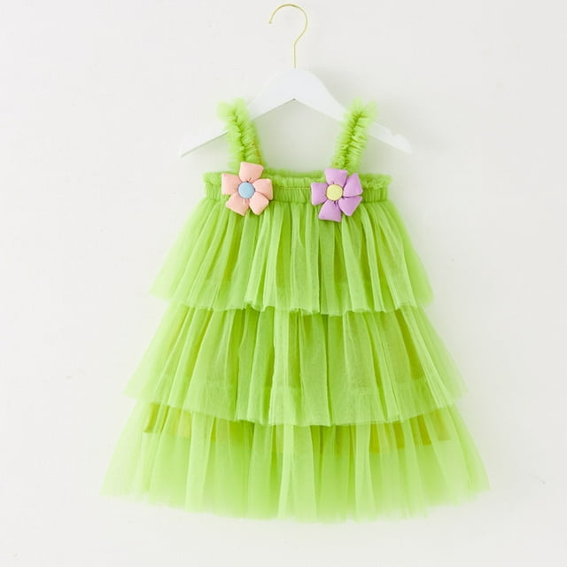 Robe Fille à Volants Robe en Tulle pour Fille Robe de Printemps pour Filles Jupe Tutu Arc-en-Ciel Princesse Vêtements d'Été pour Filles 3-4 Ans