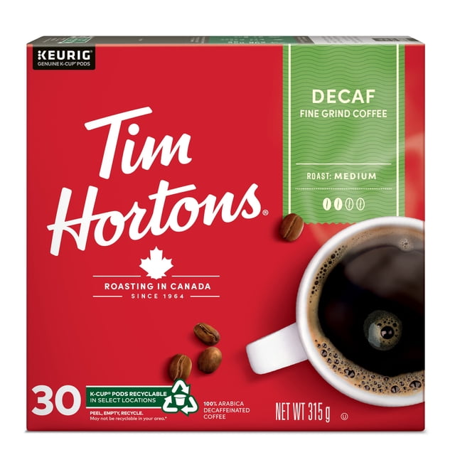 Tim Hortons Decaf Coffee, Single Serve Keurig K , 30 Count (2 Packs, Total 60 Pods)