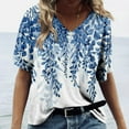thumbnail image 1 of POINTERTECK Tops Femmes Mode Casual Imprimé V-Cou Manches Courtes Imprimé T-shirt Bleu L, 1 of 5