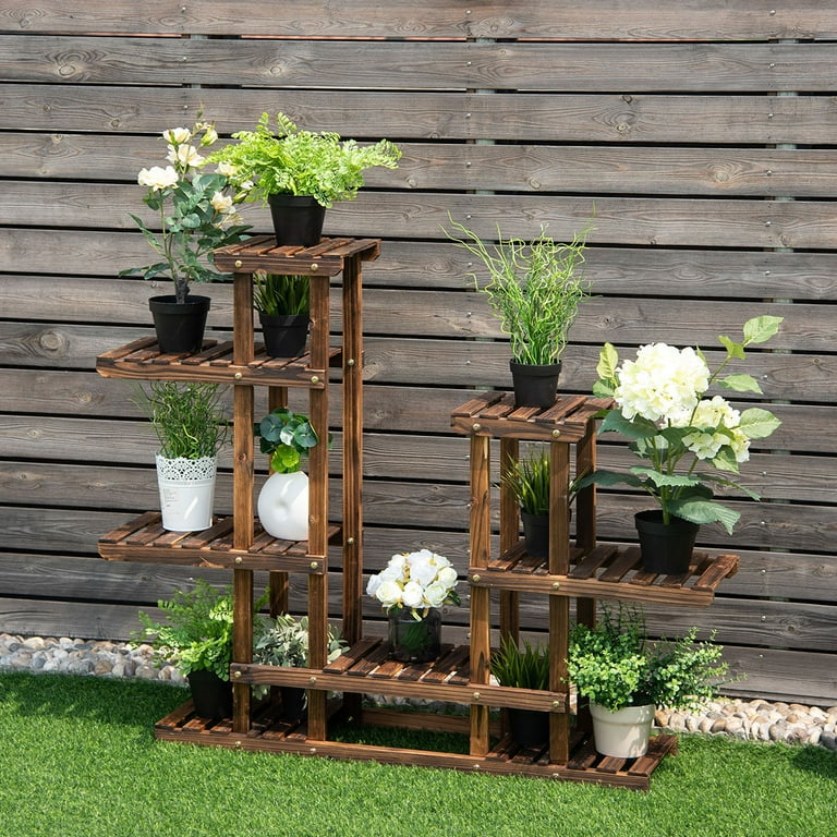 Costway 6Tier 13 Pots Wooden Plant Flower Display Stand Wood Shelf