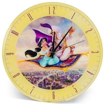 Aladdin and Jasmine Disney Kinkade Pale Yellow 12 inch Glass Round Wall Clock
