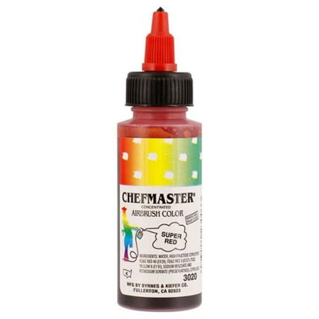 Red 2 Ounce Bottle - Chefmaster 2-Ounce Super Red Airbrush Cake Decorating Food Color