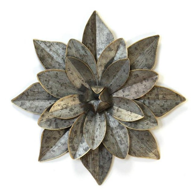 Stratton Home Decor S21014 Layered Galvanized Metal Flower - Galvanized & Gold