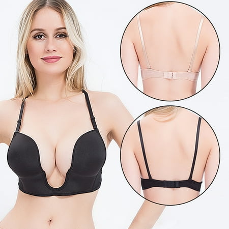 

rygai Women Bras Deep U Backless Adjustable Solid Color Women Bralette for Inner Wear Black C