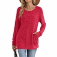 thumbnail image 5 of Womens Tops Womens Ribbed Knit Tops Loose Casual Long Sleeve Tees Crewneck Pullover Lightweight Sweater With Pocket T-Shirts For Women, 5 of 6