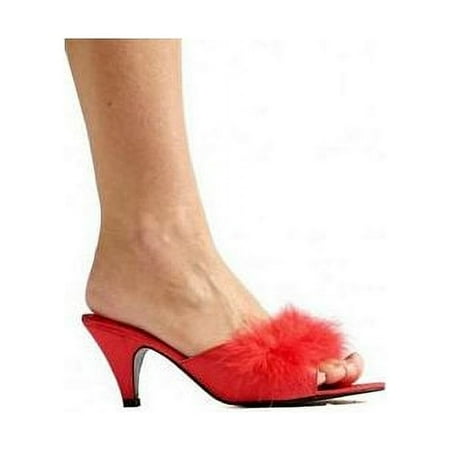 

Ellie Shoes Red Satin Maribou Slippers PHOEBE Red