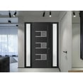 thumbnail image 4 of Front Exterior Prehung Metal-Plastic Door Frosted Glass | Manux 8933 Matte Black | 2 Side Sidelite Transoms | Office Commercial and Residential Doors Patio Garage 64x80 (W16+32+16x80) Right-hand, 4 of 6