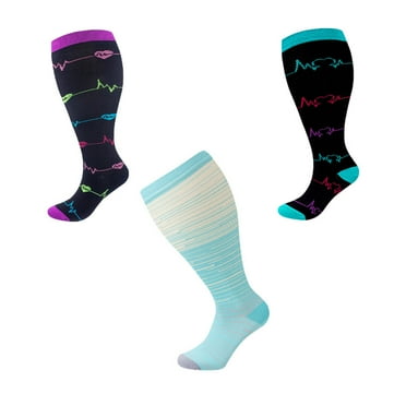AUQ 3Pcs Compression Socks,Ultra-Stretch Design for Larger Legs Mens Compression Socks,Designed for Sports Stability Knee High Socks,Black