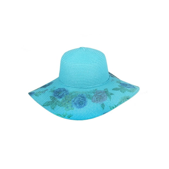 Chic Headwear Floppy Sun Paper Braid Hat w/ Floral Design