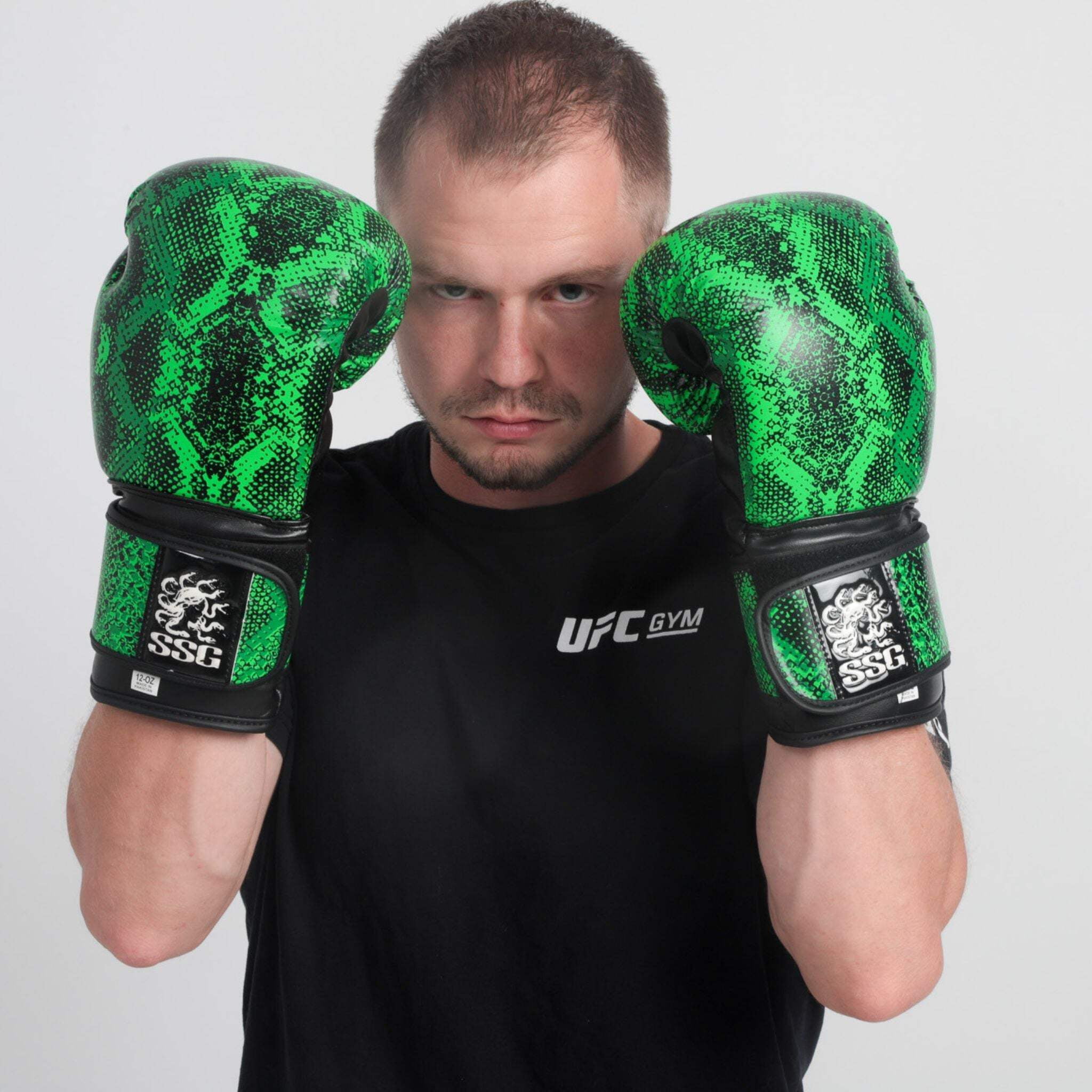 StoneStrikeGear Boxing Gloves – 12oz, Unisex, Synthetic Leather Training Gloves for Boxing, Sparring, & Bag Work – Viper Venom Green/Black 1