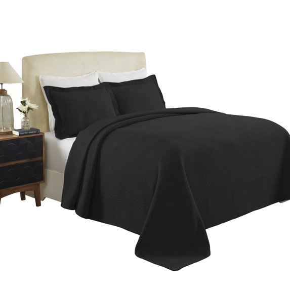 Cascade Cotton Jacquard Matelassé 3-Piece Bedspread Set Black / twin