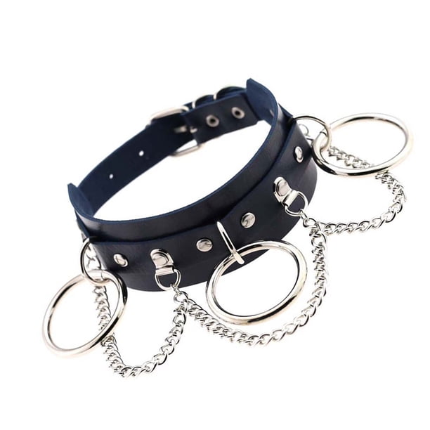 Minnieouse Gargantilla de cuero negro Harajuku para mujer, Collar de cadena Punk gótico para mujer, gargantilla Sexy para chicas, joyería de Ropa, zapatos y accesorios Miscelánea azul Minnieouse PS11274-13