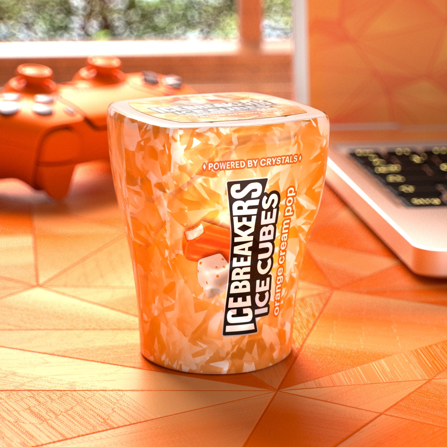 ICE BREAKERS Ice Cubes Orange Cream Pop Sugar Free Chewing Gum Bottle, 3.24 oz