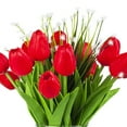 thumbnail image 2 of Enova Home Artificial Flowers Real Touch Tulips and Star Grasses Mixed Fake Silk Flowers Arrangement in Clear Cylinder Glass Vase with Faux Water for Home Office Wedding Decoration (Red), 2 of 3