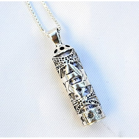 Sterling Silver 925 Mezuzah Pendant & Necklace.w-magen David